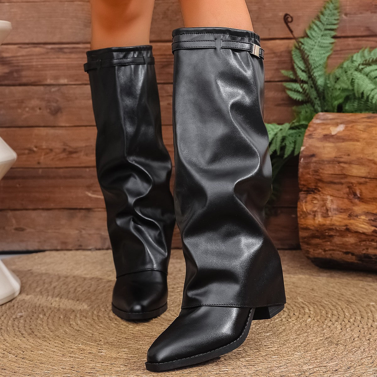 Botas sobre la rodilla para mujer, sin cordones, cuero de alta calidad