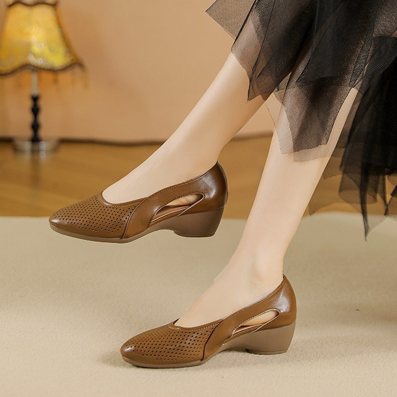 Zapatos cómodos de cuña de piel