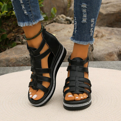 Sandalias de plataforma de piel suave con pedrería