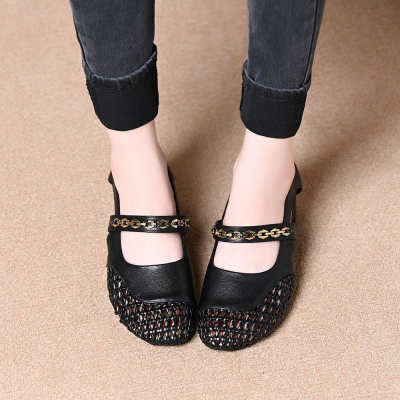 100% piel auténtica, zapatos calados estilo francés para mujer