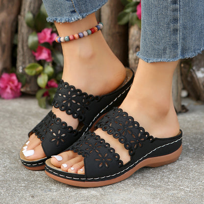 Sandalias de moda caladas de doble hilera de verano 2025