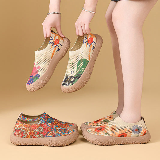 Zapatos de Plataforma con Estilo Étnico para Mujer, Zapatillas con Estampado de Moda, Suela Blanda y Transpirable