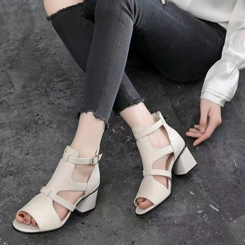 【100% cuero genuino】Tacones altos de fiesta estilo romano