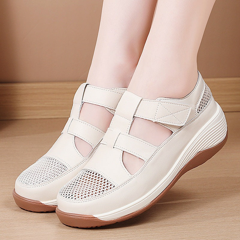 Zapatos de plataforma de cuero con malla