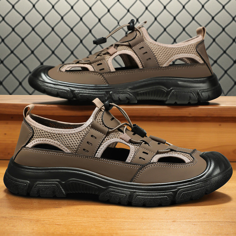 Zapatillas de verano transpirables de malla para hombre y calzado informal, adecuadas para padres de mediana edad y personas mayores.