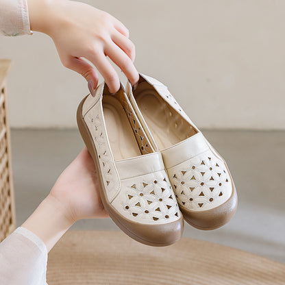 Zapatos de cuero auténtico suela blanda transpirables y perforados