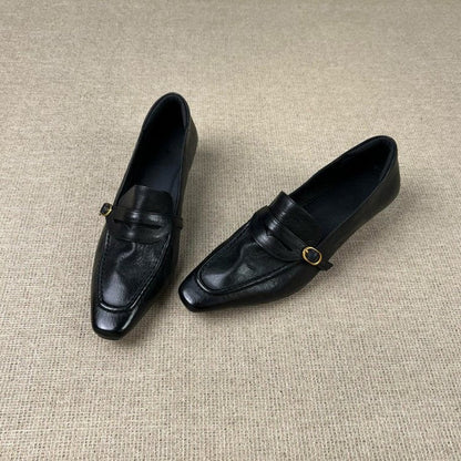 Mocasines retro de mujer con punta cuadrada y tacón en bloque