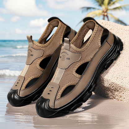 Masculinas nuevas zapatillas masculinas huecas con superficie de malla transpirable en verano