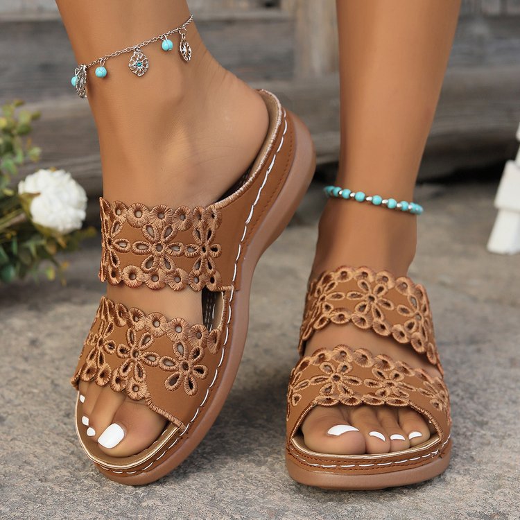 Sandalias de moda caladas de doble hilera de verano 2025