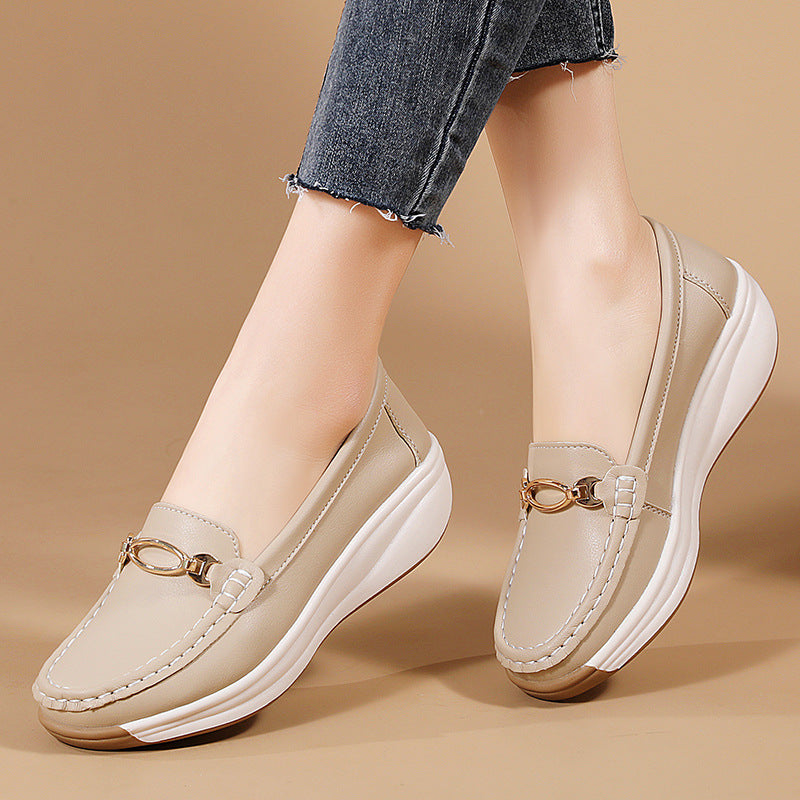 Mocasines con suela gruesa para mujer, con costuras hechas a mano, zapatos de mamá