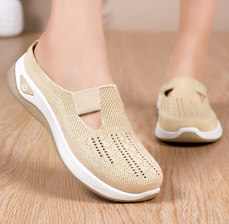 Zapatos de malla doble hueca con medio soporte