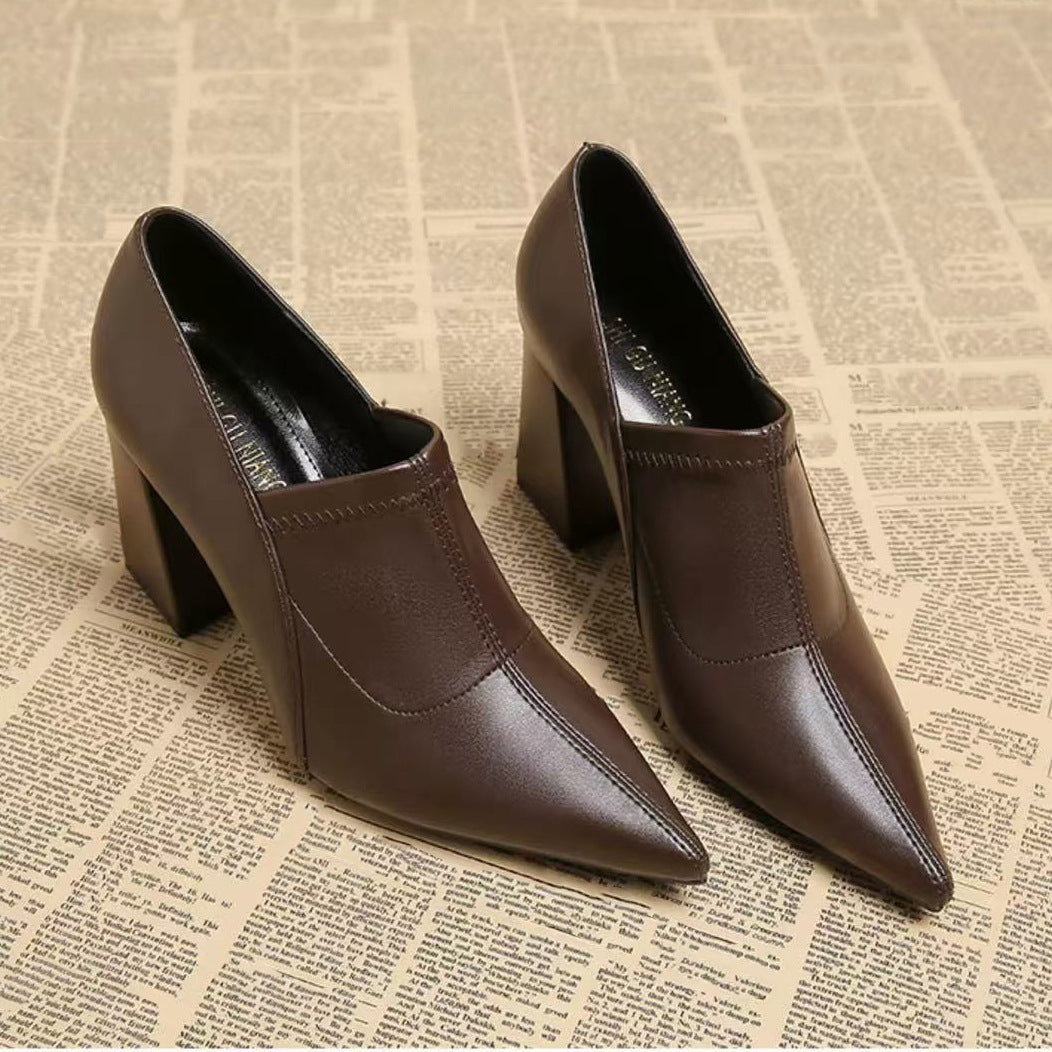 2026 Primavera Nuevos zapatos de tacón alto de punta fina y escote bajo