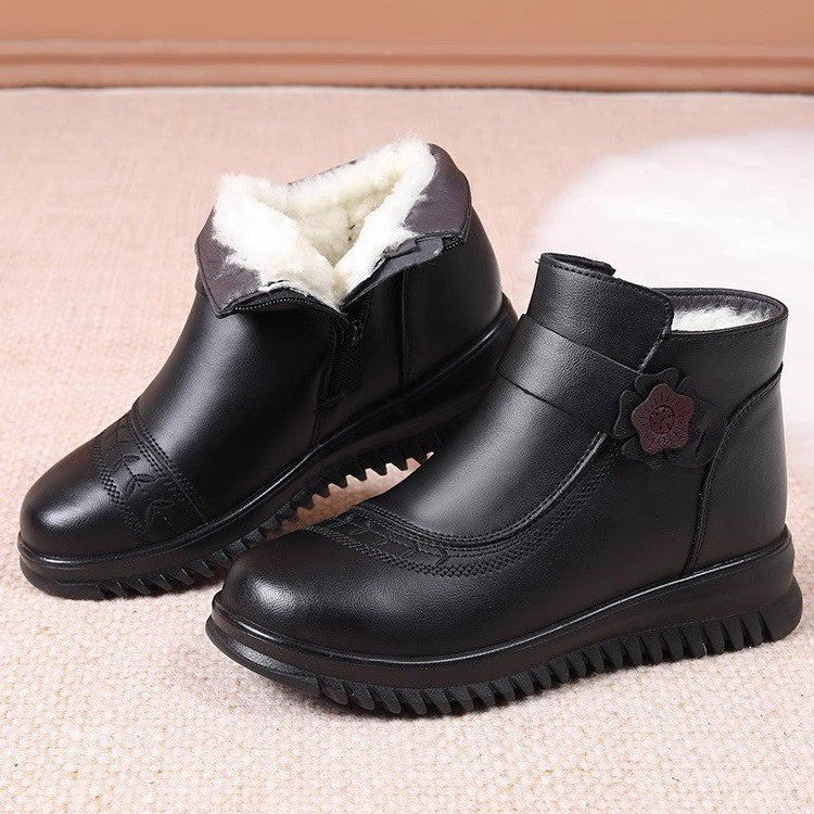 Botines Negros para Mujer con Flor Decorativa
