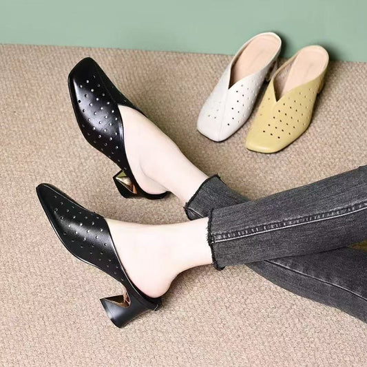 Zapatos de tacón grueso calados de estilo retro francés, nuevos.