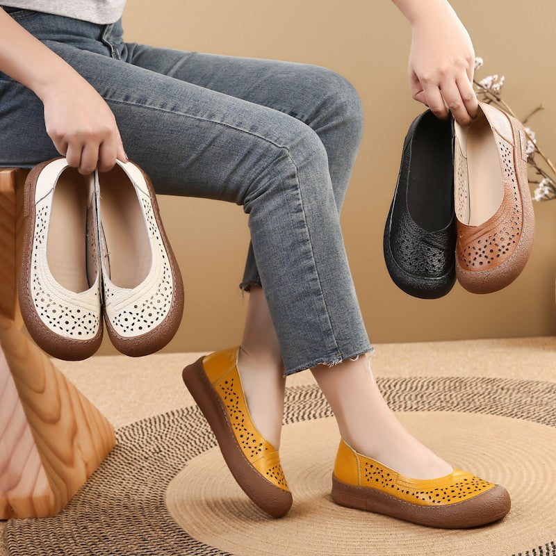 Zapatos de cuero holgados con punta redonda