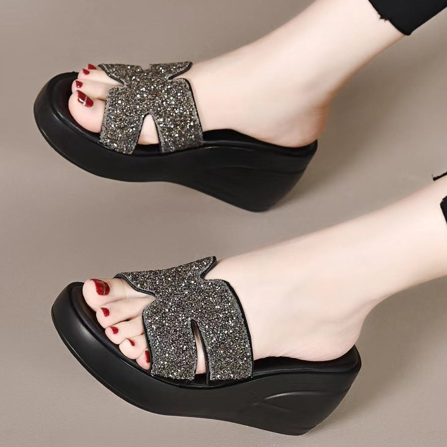 Sandalias de cuña con diamantes de imitación