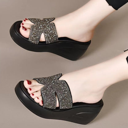 Sandalias de cuña con diamantes de imitación