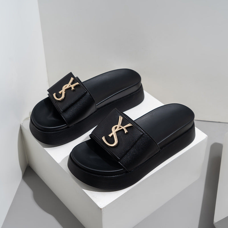 Pantuflas de verano para mujer de piel sintética, zapatos de plataforma cómodos.