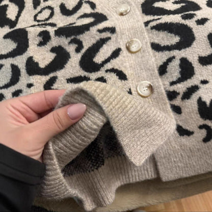 Chaleco de punto con botones y estampado de leopardo, estilo vintage