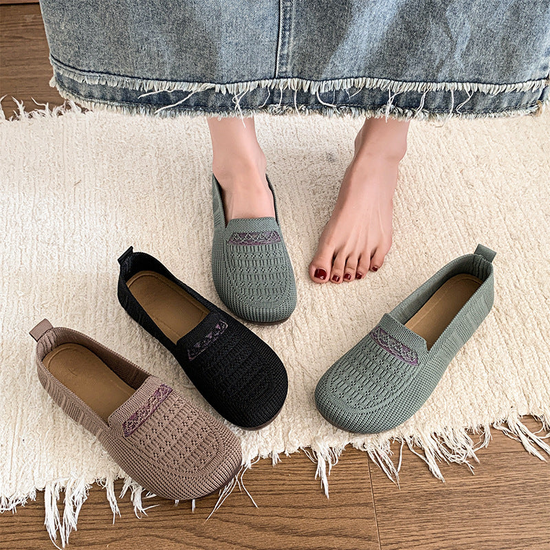 Zapatos de malla con punta redonda y rayas horizontales