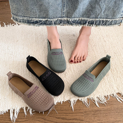 Zapatos de malla con punta redonda y rayas horizontales