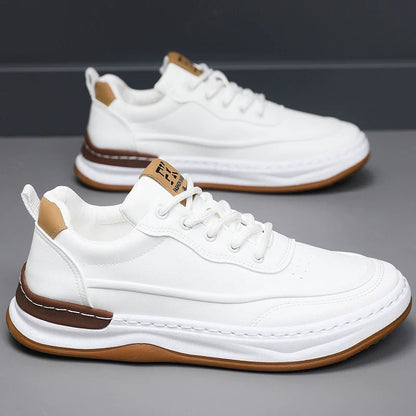 Zapatos de cuero para hombre, con suela blanda, cordones y puntera redondeada