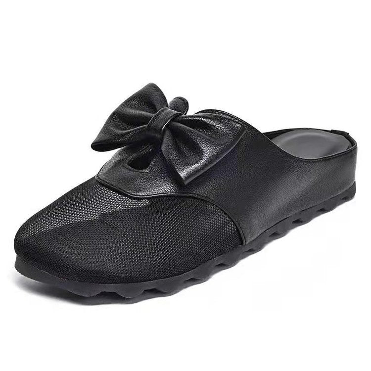 Nuevas sandalias deslizantes de cuero suave, malla y lazo
