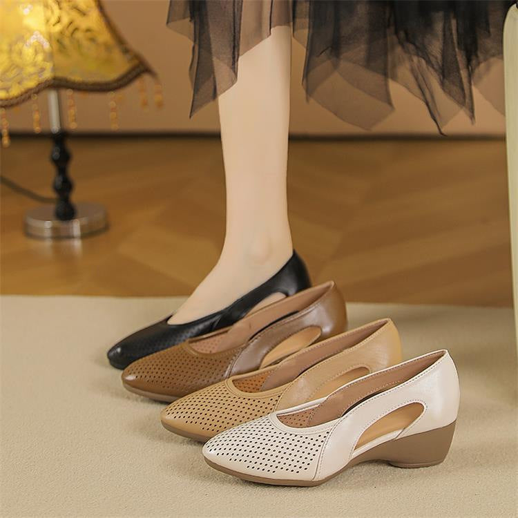 Zapatos cómodos de cuña de piel