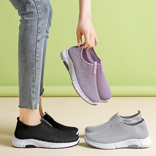 Zapatos de mujer de malla transpirables con rayas rojas y blancas