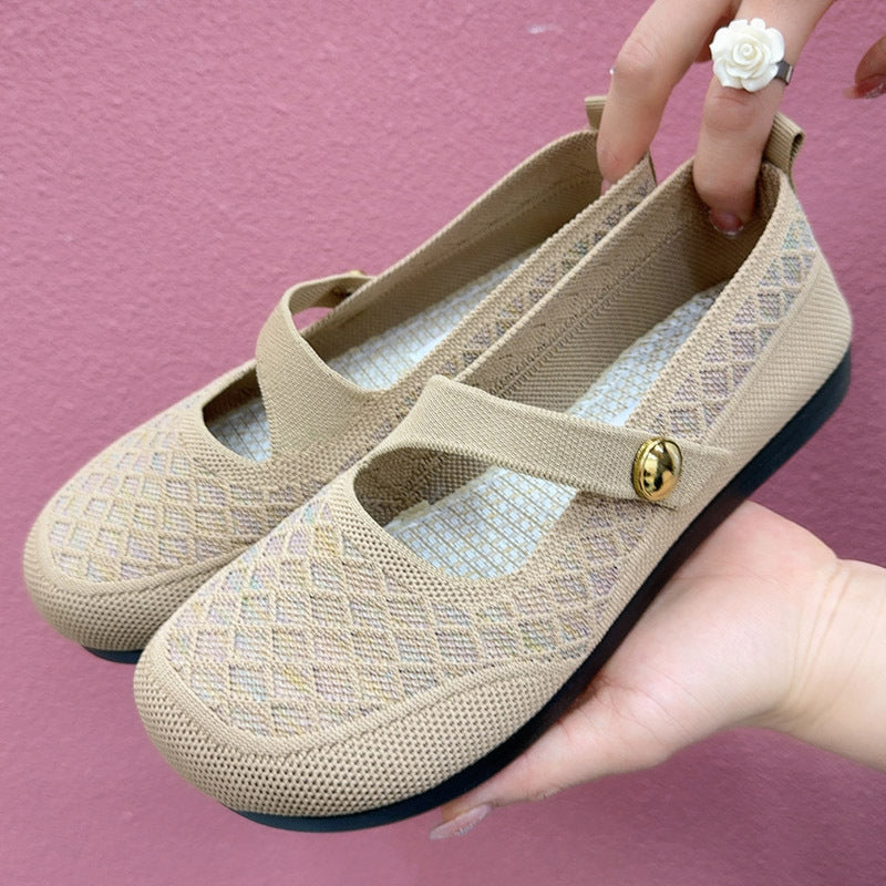 Zapatos de malla con cordones y hebilla de metal biselado