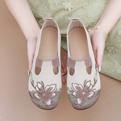 Zapatos de malla con estampado de bordado de doble hueco