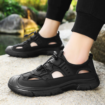 Zapatillas de verano transpirables de malla para hombre y calzado informal, adecuadas para padres de mediana edad y personas mayores.