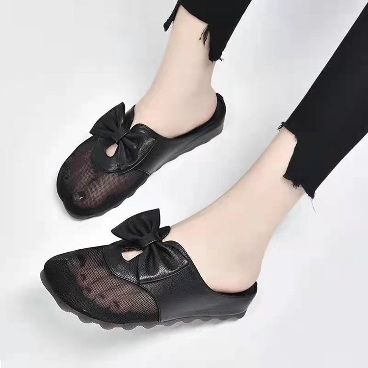 Nuevas sandalias deslizantes de cuero suave, malla y lazo
