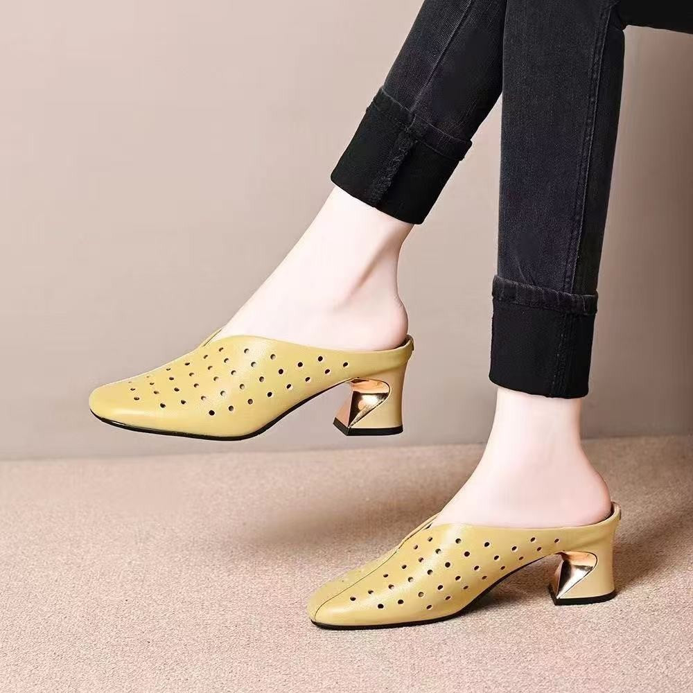 Zapatos de tacón grueso calados de estilo retro francés, nuevos.