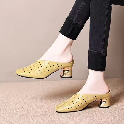Zapatos de tacón grueso calados de estilo retro francés, nuevos.