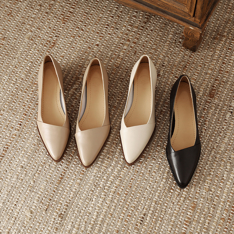 Zapatos de piel suave con punta afilada estilo francés