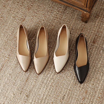 Zapatos de piel suave con punta afilada estilo francés