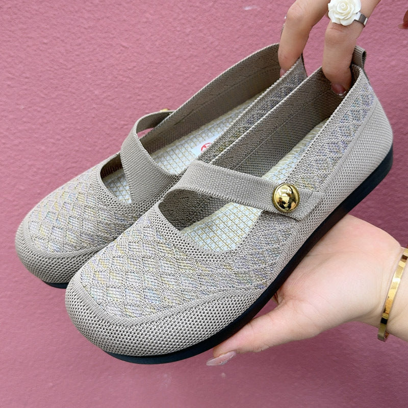 Zapatos de malla con cordones y hebilla de metal biselado