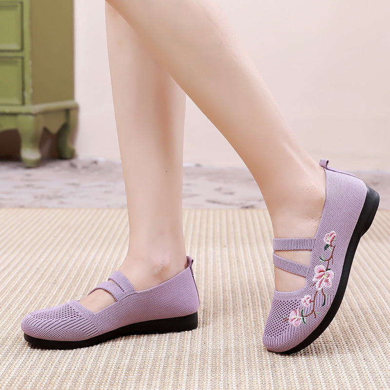 Zapatos de malla con doble tira bordada