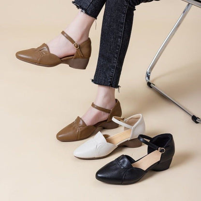 Zapatos de tacón alto de estilo francés, tacón grueso, diseño de punta cerrada, estilo femenino.