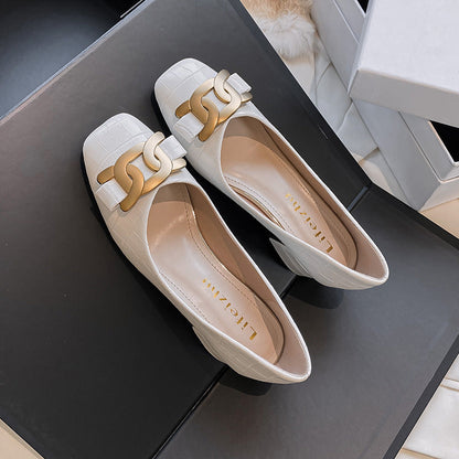 Zapatos de piel auténtica con tacón ancho para mujer