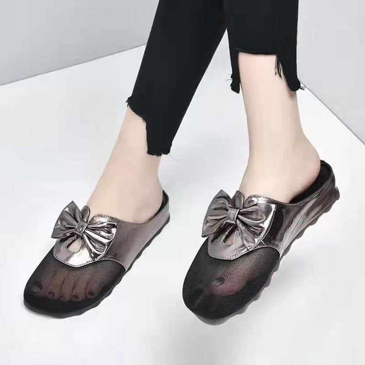 Nuevas sandalias deslizantes de cuero suave, malla y lazo