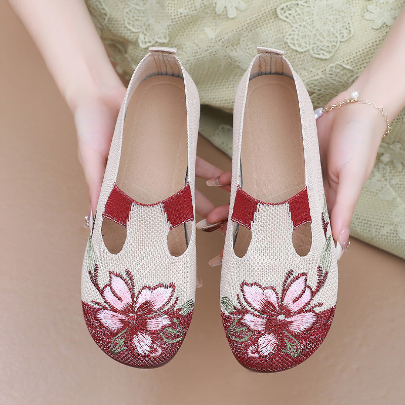 Zapatos de malla con estampado de bordado de doble hueco