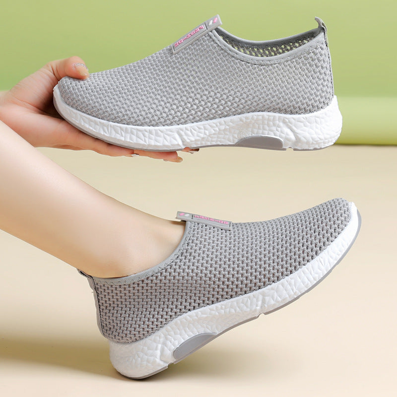 Zapatos de mujer de malla transpirables con rayas rojas y blancas