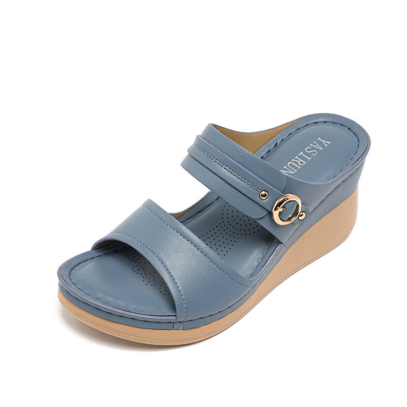 Sandalias de piel genuina con plataforma