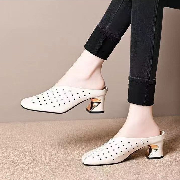 Zapatos de tacón grueso calados de estilo retro francés, nuevos.