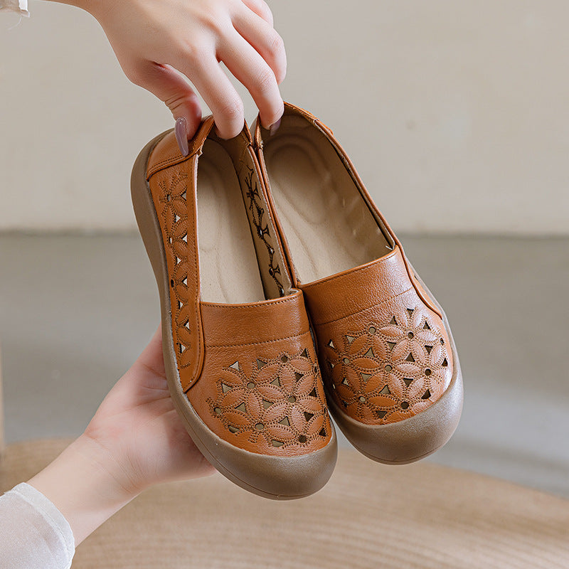 Zapatos de cuero auténtico suela blanda transpirables y perforados