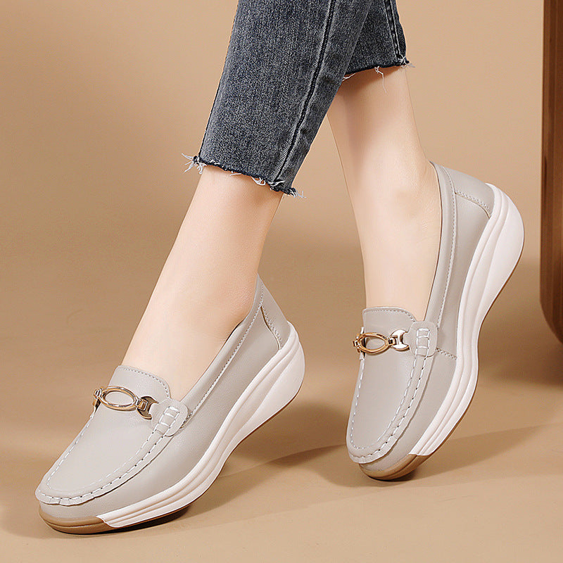 Mocasines con suela gruesa para mujer, con costuras hechas a mano, zapatos de mamá
