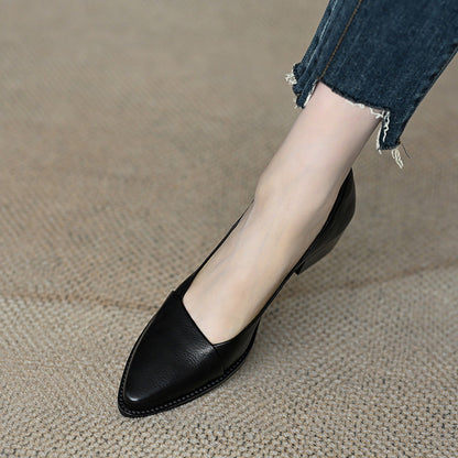 Zapatos de piel suave con punta afilada estilo francés