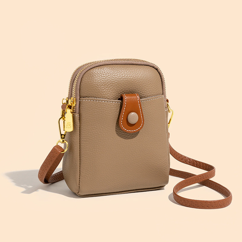 Bolso retro multifuncional de cuero auténtico para teléfono